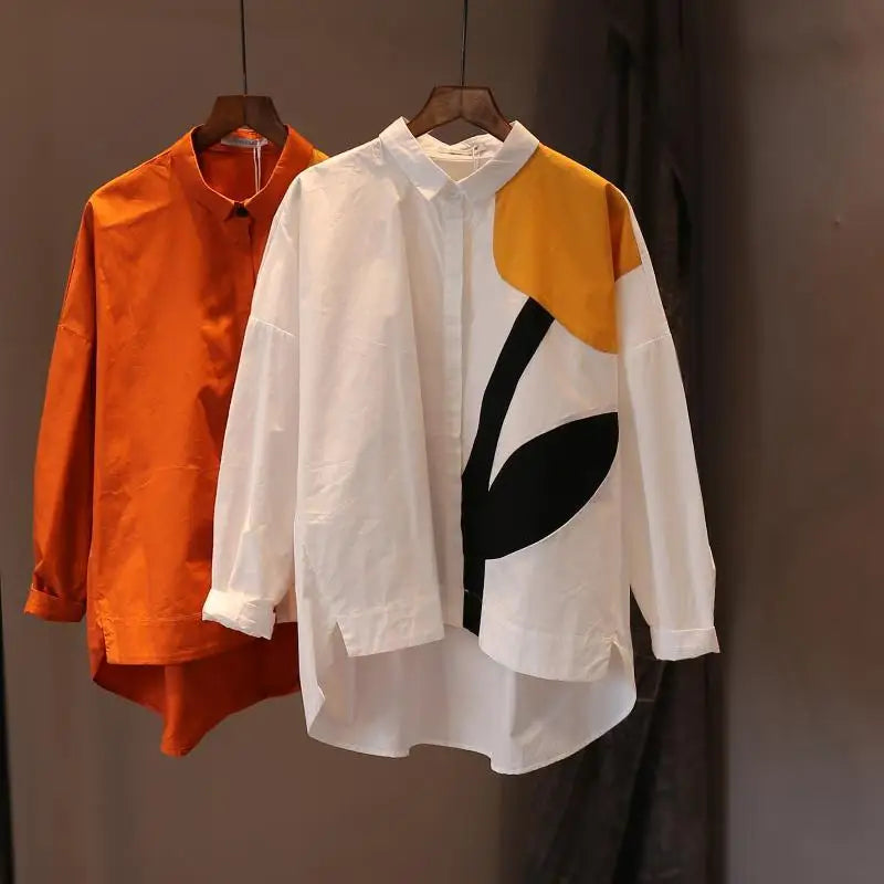 Women's Shirt Fashion Woman Blouses Print Flower Korean Vintage Blusas Female Elegant White Shirts Long Sleeve Tops Clothing